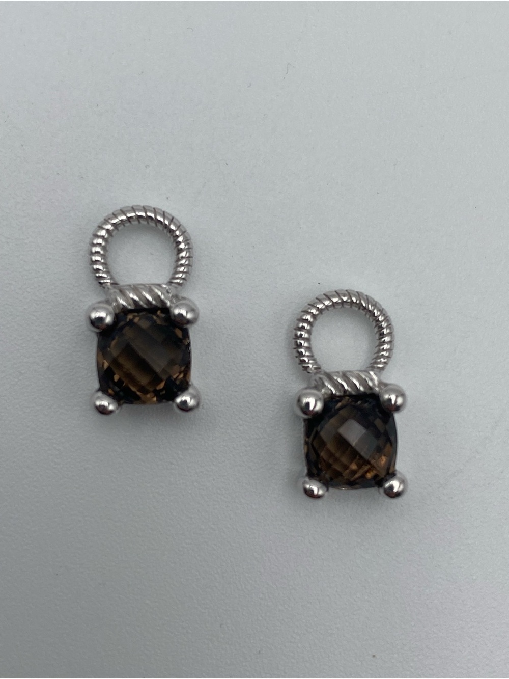Judith Ripka 925 Sterling Silver Smoky Quartz Stud Earrings charm Post Signed